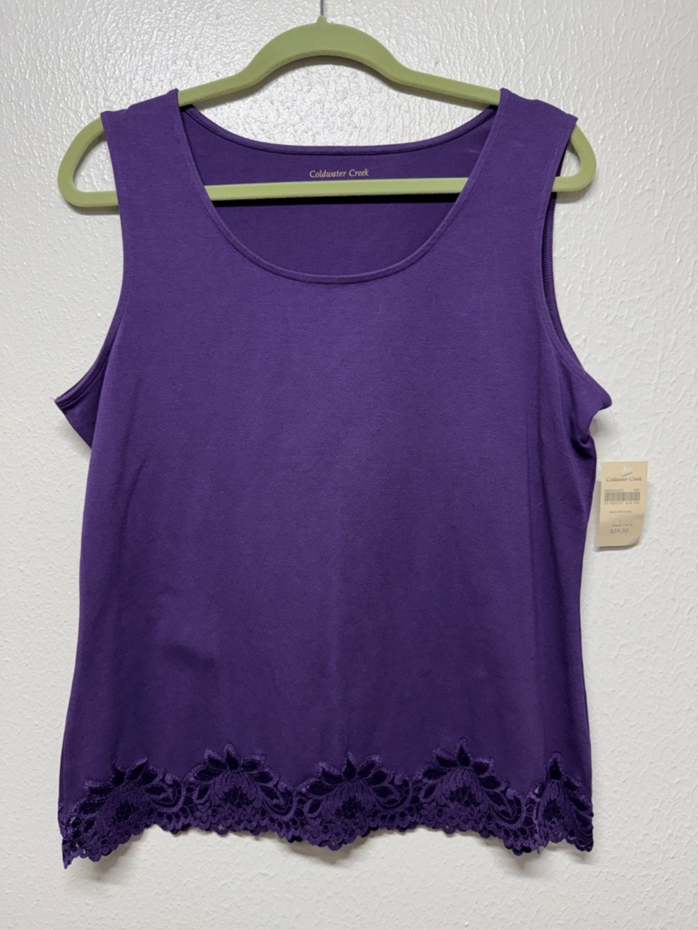 Coldwater Creek Purple Scoop Neck Tank with Lace Hem